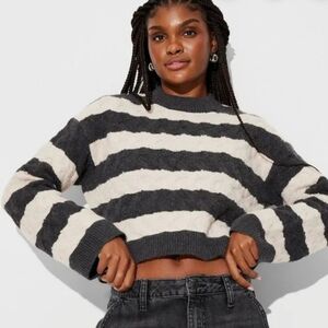 Charcoal Stripe Cable Knit Sweater
